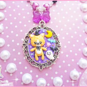 Kawaii Witchcraft Cat Halloween Necklace by Dolly House