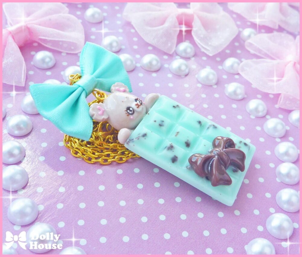 Mint Choco Bear Necklace by Dolly House