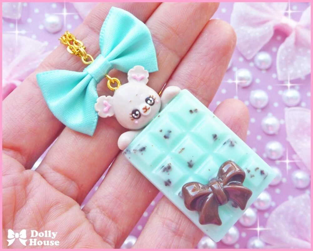 Mint Choco Bear Necklace by Dolly House