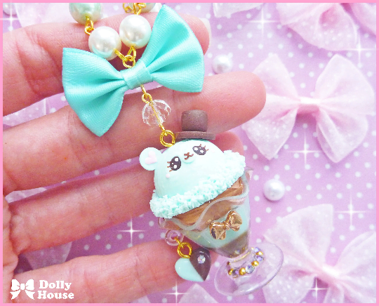 Kawaii ChocoMint Bear Parfait Necklace by Dolly House