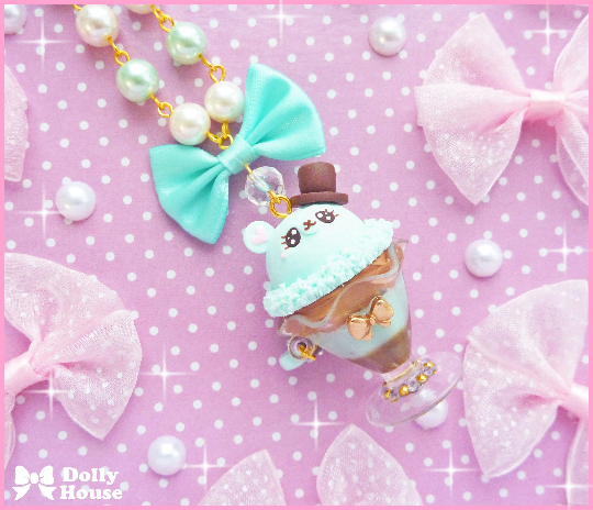 Kawaii ChocoMint Bear Parfait Necklace by Dolly House