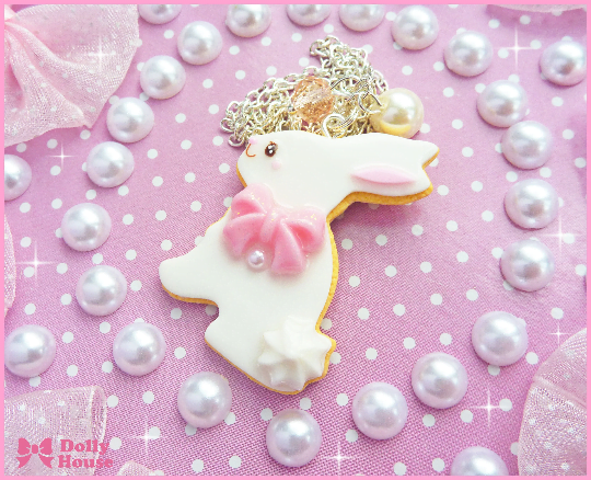 Kawaii Pastel Cookie Bunny Necklace by Dolly House