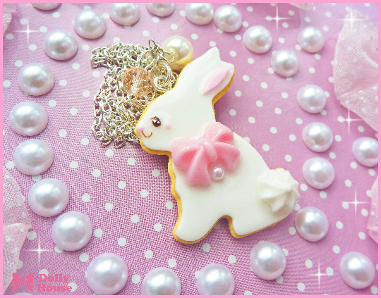 Kawaii Pastel Cookie Bunny Necklace by Dolly House