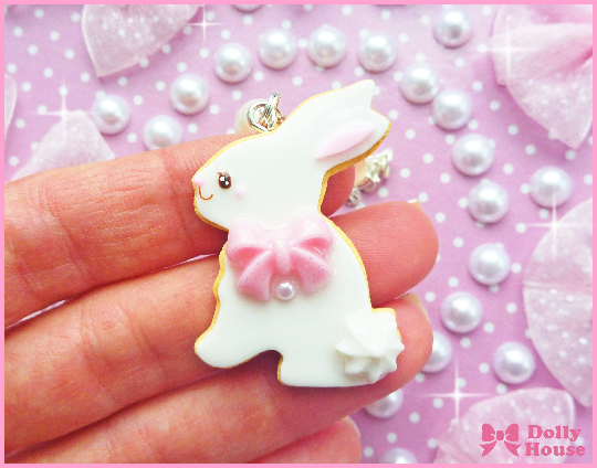 Kawaii Pastel Cookie Bunny Necklace by Dolly House