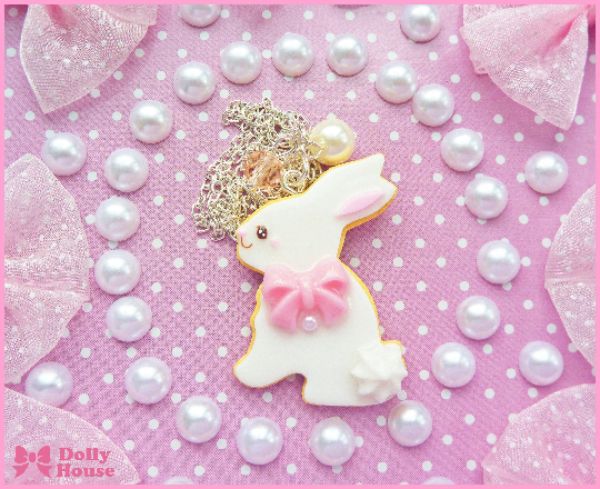 Kawaii Pastel Cookie Bunny Necklace by Dolly House
