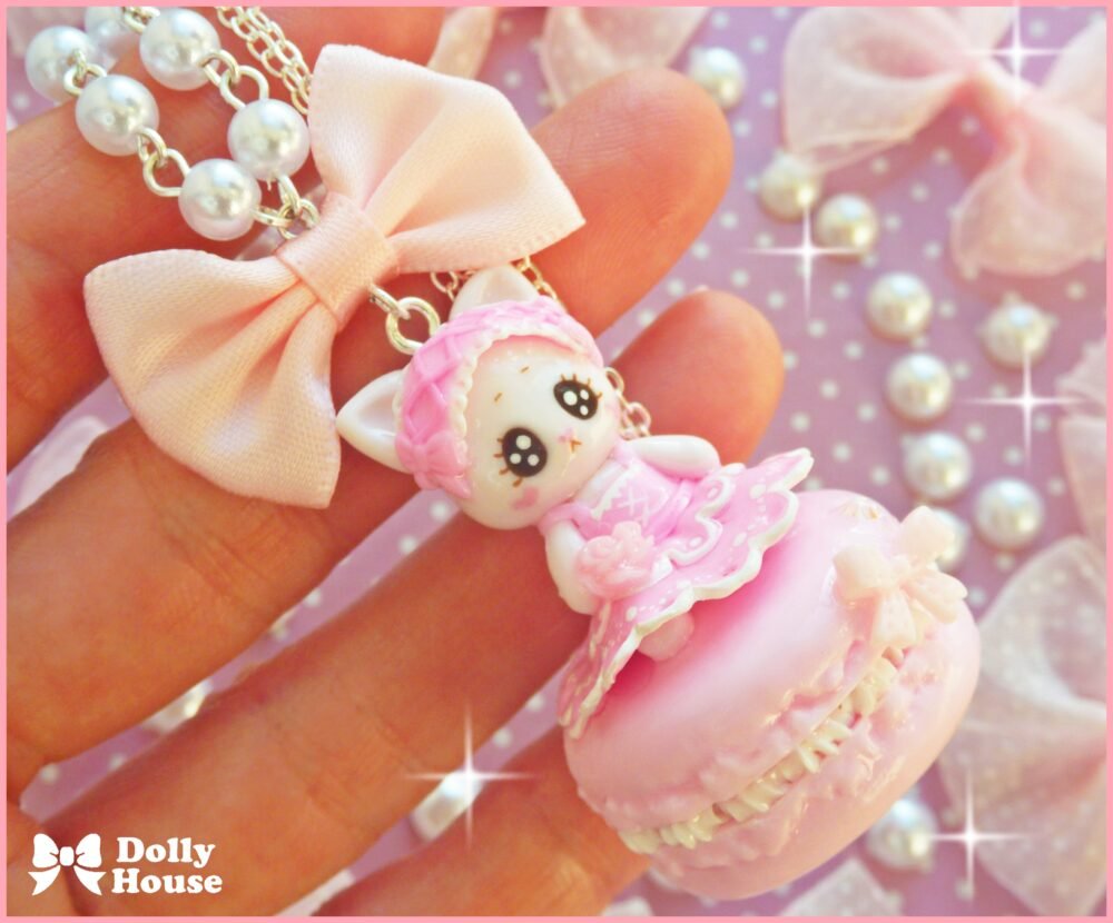 Kawaii Macaron Princess Kitty Necklace  by Dolly House