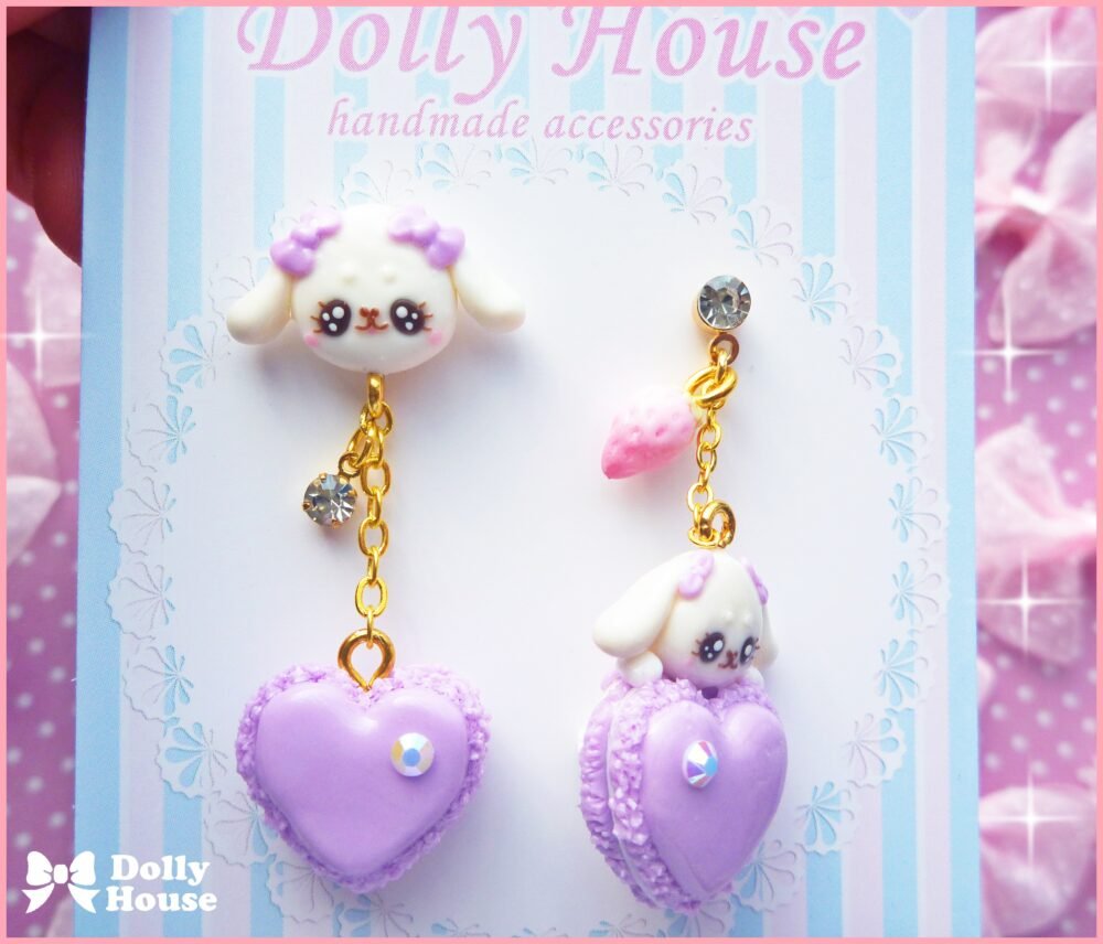 Kawaii Macaron & Bunnies Lilac II Earrings by Dolly House