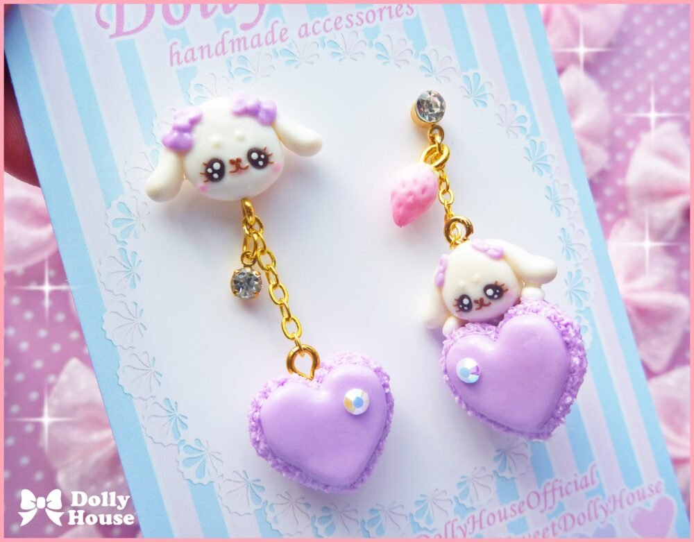 Kawaii Macaron & Bunnies Lilac II Earrings by Dolly House