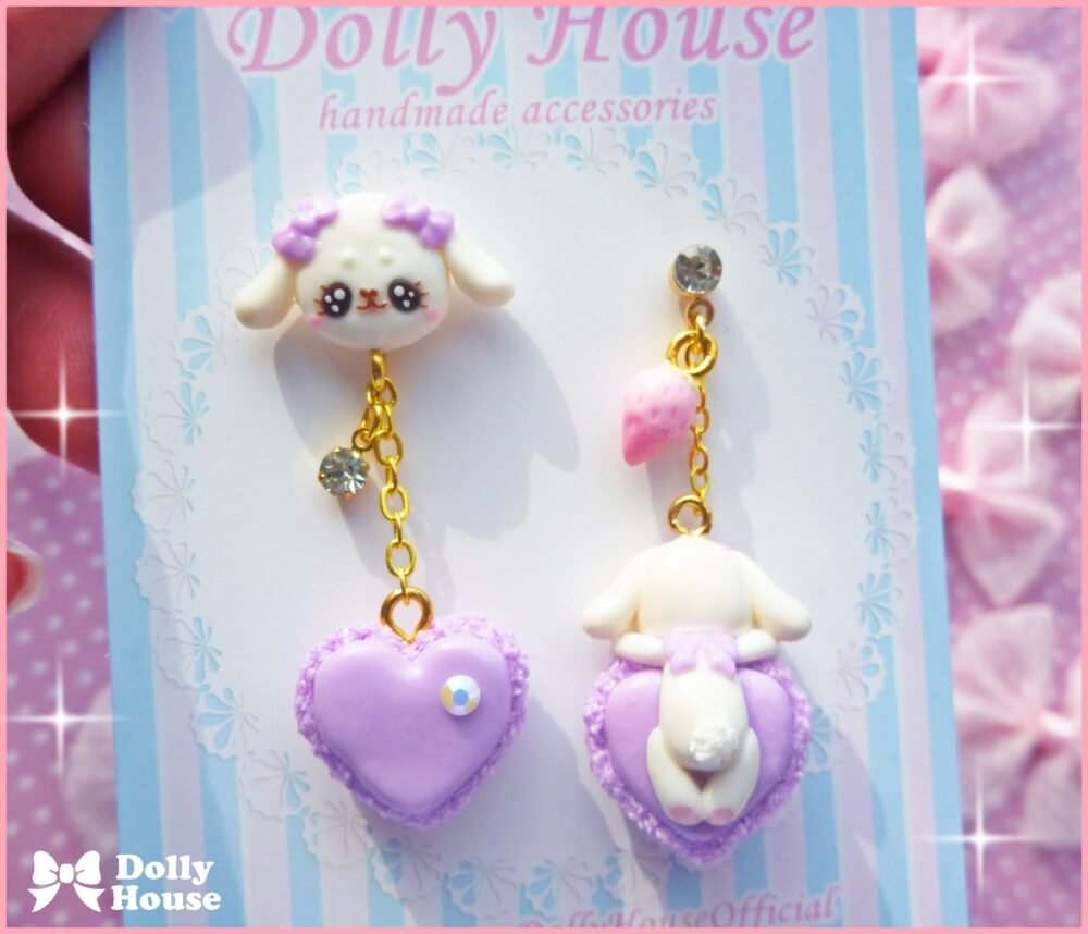 Kawaii Macaron & Bunnies Lilac II Earrings by Dolly House
