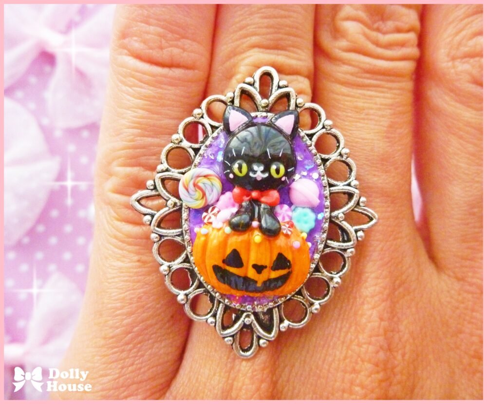 Kawaii  Halloween Cat Ring by Dolly House