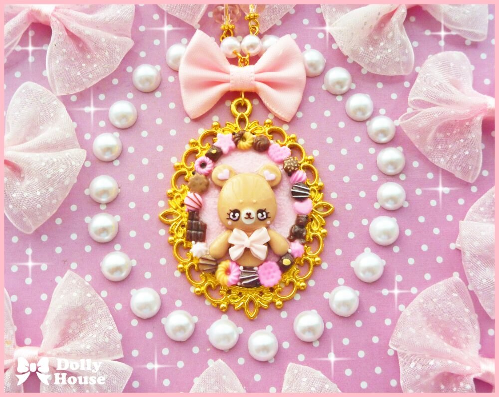 Kawaii Pink Choco Bear Necklace by Dolly House