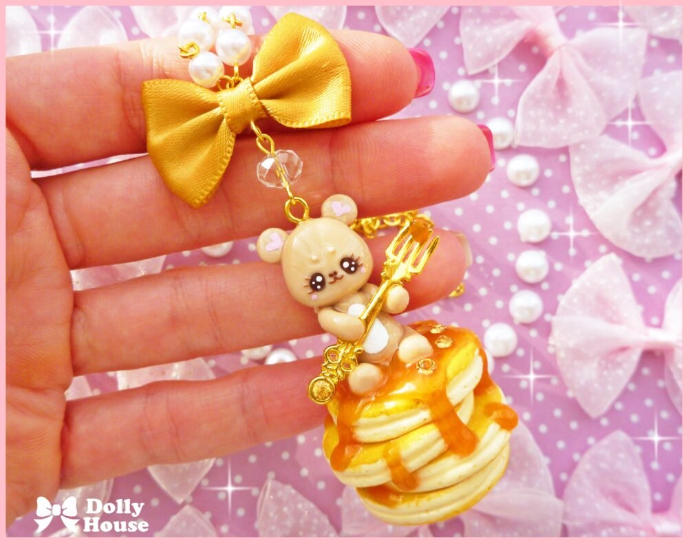 Kawaii Bear on a Pile of Pancakes Necklace by Dolly House