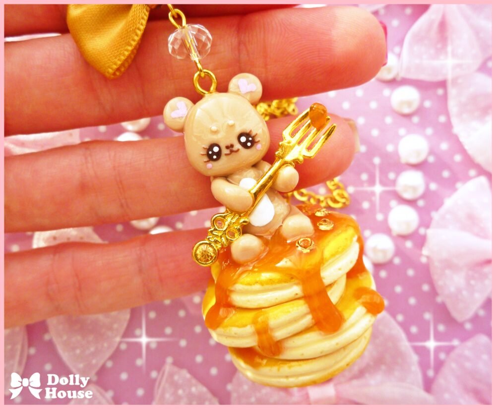 Kawaii Bear on a Pile of Pancakes Necklace by Dolly House