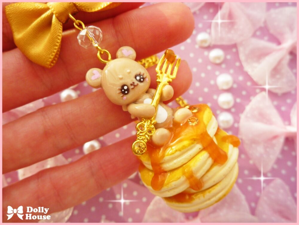Kawaii Bear on a Pile of Pancakes Necklace by Dolly House