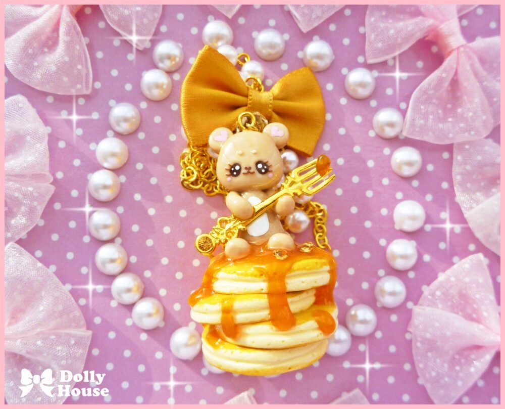 Kawaii Bear on a Pile of Pancakes Necklace by Dolly House