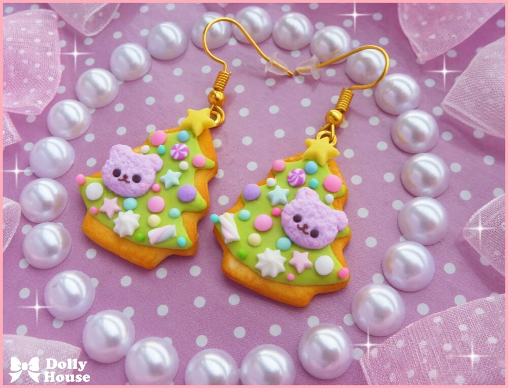 Kawaii Christmas Tree Cookies Earrings by Dolly House