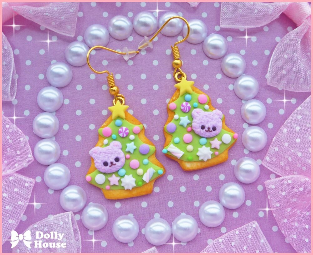 Kawaii Christmas Tree Cookies Earrings by Dolly House
