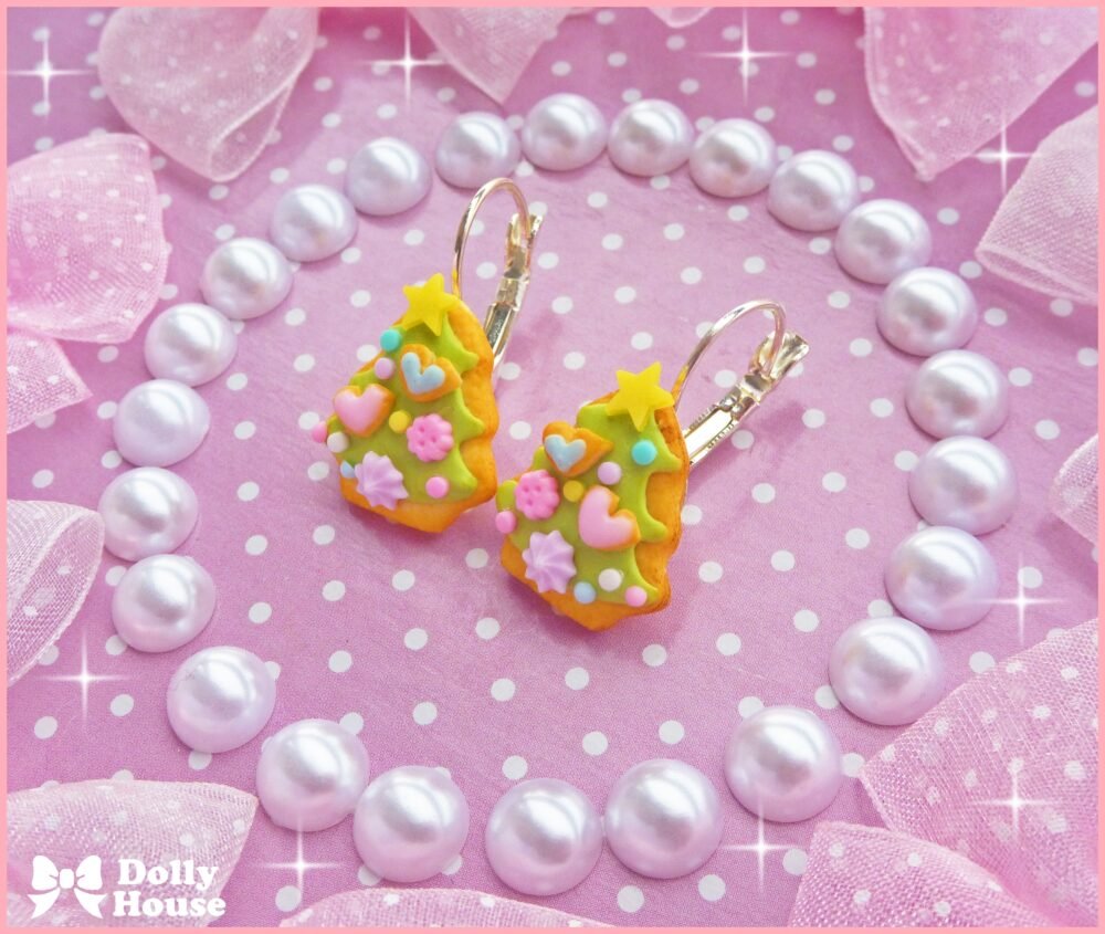 Kawaii Tiny Christmas Tree Cookies Earrings by Dolly House I