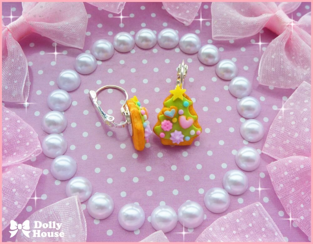 Kawaii Tiny Christmas Tree Cookies Earrings by Dolly House I