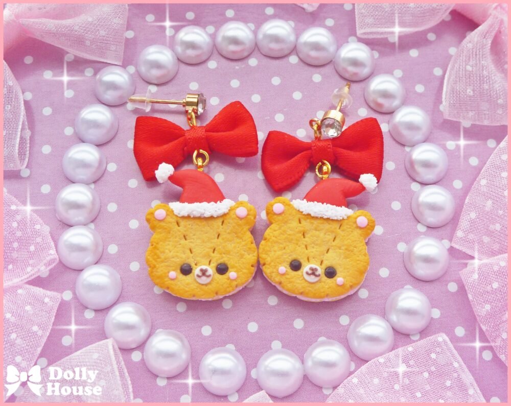 Kawaii Christmas Bear Cookies Earrings by Dolly House