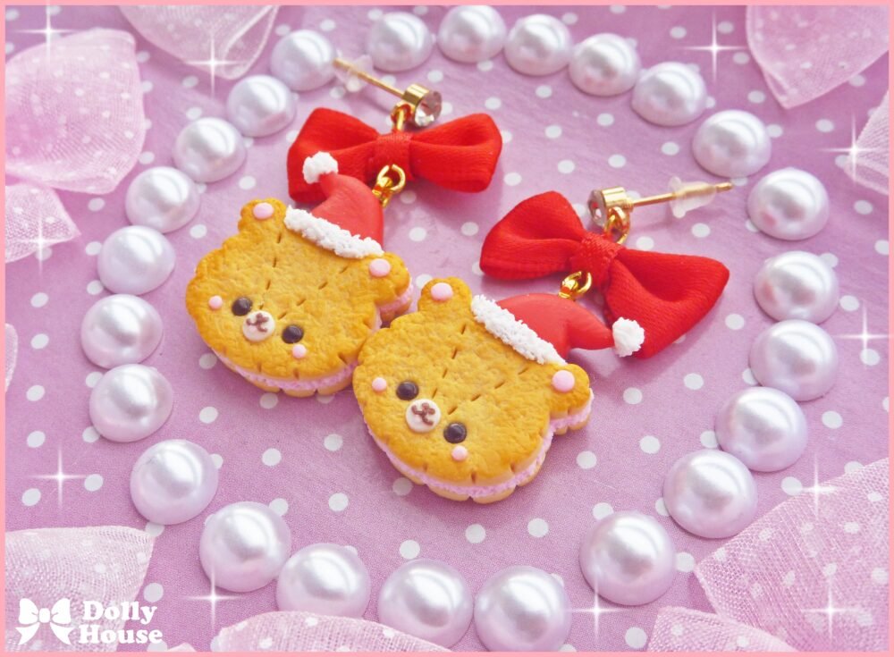 Kawaii Christmas Bear Cookies Earrings by Dolly House