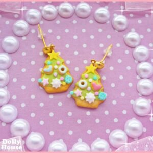 Kawaii Tiny Christmas Tree Cookies Earrings by Dolly House VI