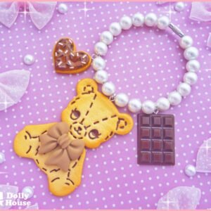 Kawaii Biscuit Bear With a Choco Bow Bag Charm by Dolly House