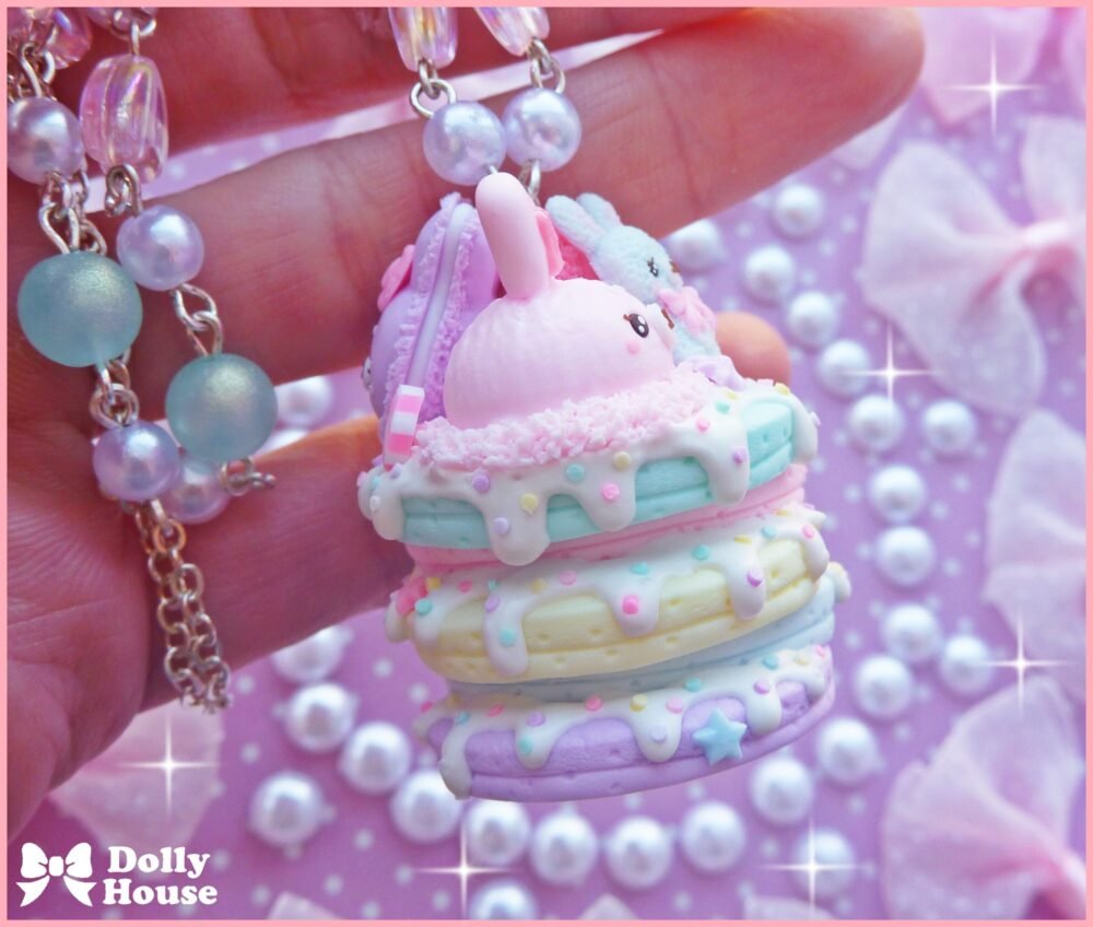 Kawaii Pastel Pancakes & Bunnies Necklace by Dolly House