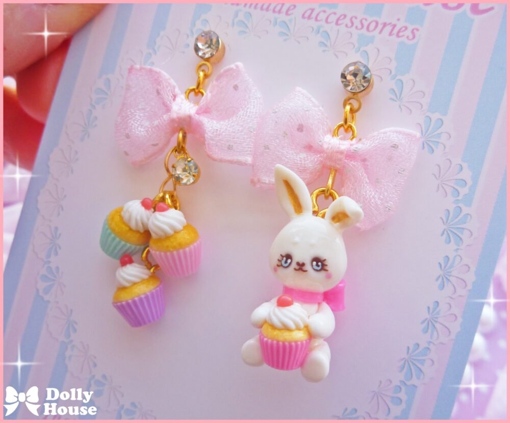 Kawaii  Cupcake Bunny  Earrings by Dolly House