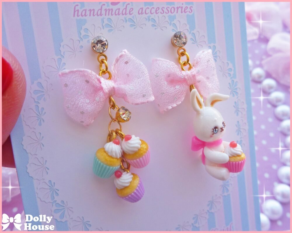 Kawaii  Cupcake Bunny  Earrings by Dolly House
