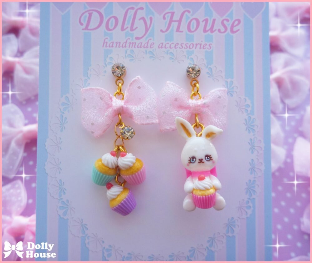 Kawaii  Cupcake Bunny  Earrings by Dolly House