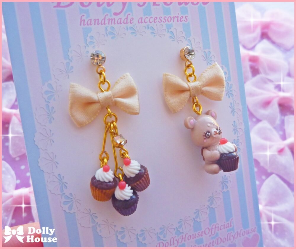 Kawaii Cupcake Bear Earrings by Dolly House