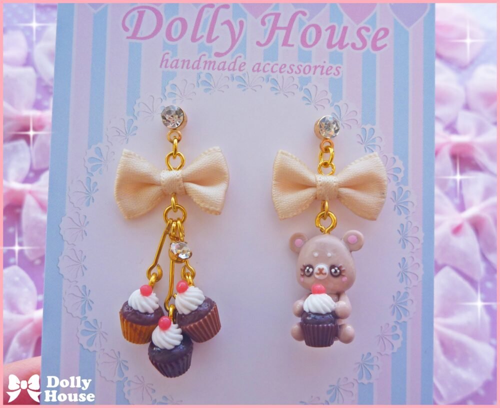 Kawaii Cupcake Bear Earrings by Dolly House