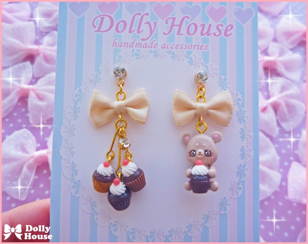 Kawaii Cupcake Bear Earrings by Dolly House