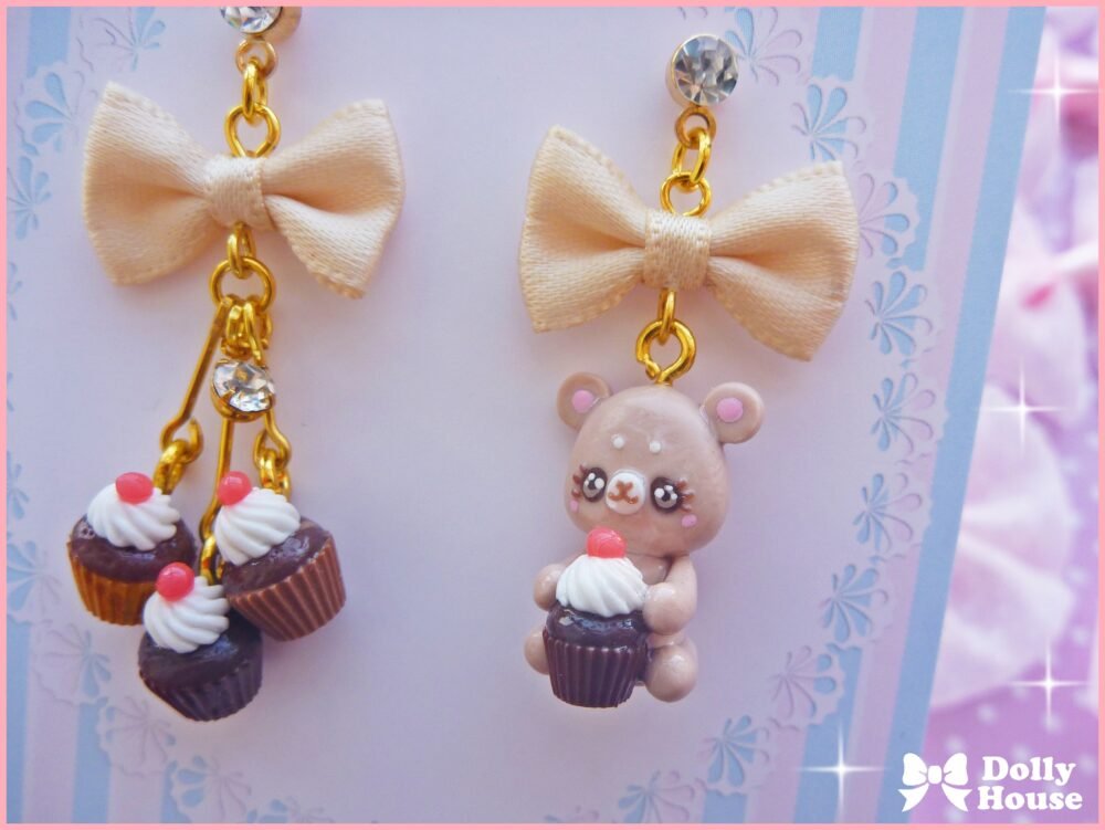 Kawaii Cupcake Bear Earrings by Dolly House