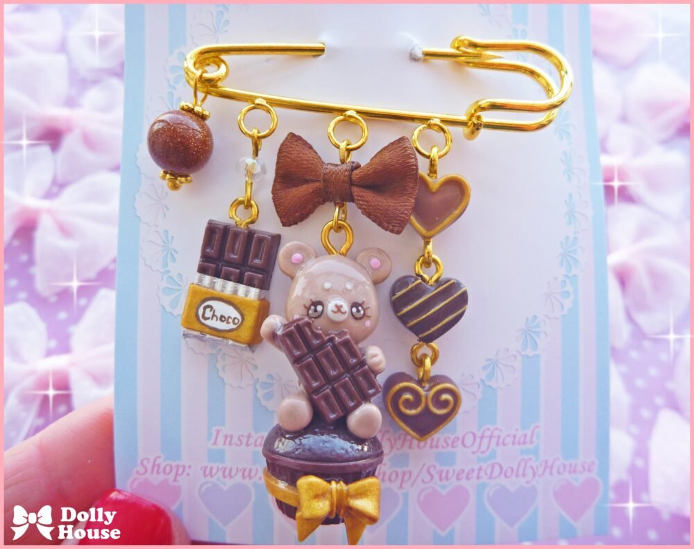 Kawaii Choco Cupcake Bear Pin Brooch by Dolly House