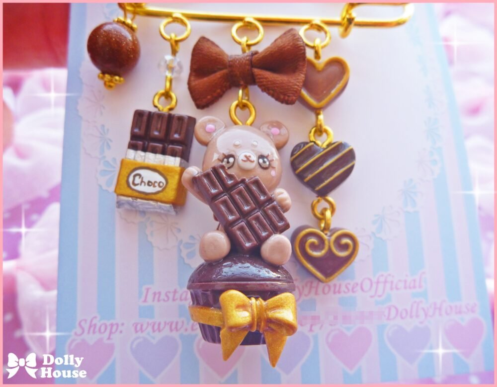 Kawaii Choco Cupcake Bear Pin Brooch by Dolly House