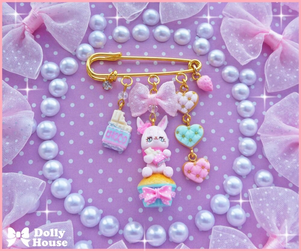 Kawaii Mint Cupcake Bunny Pin Brooch by Dolly House