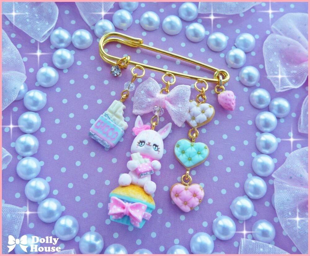 Kawaii Mint Cupcake Bunny Pin Brooch by Dolly House