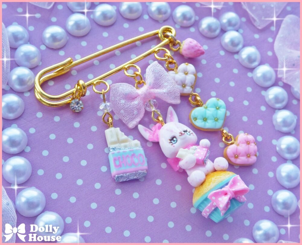 Kawaii Mint Cupcake Bunny Pin Brooch by Dolly House