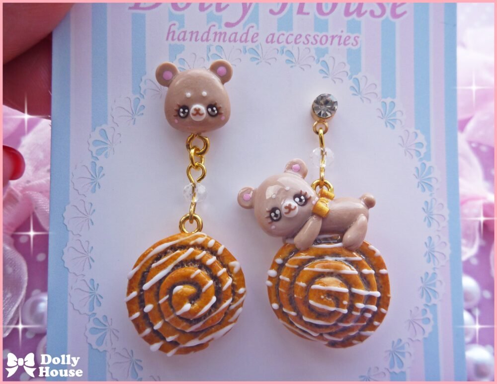 Kawaii Cinnamon Roll & Bears Earrings by Dolly House