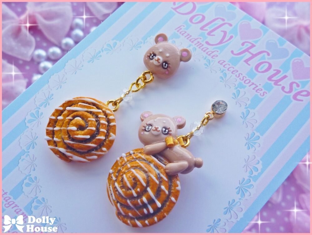 Kawaii Cinnamon Roll & Bears Earrings by Dolly House