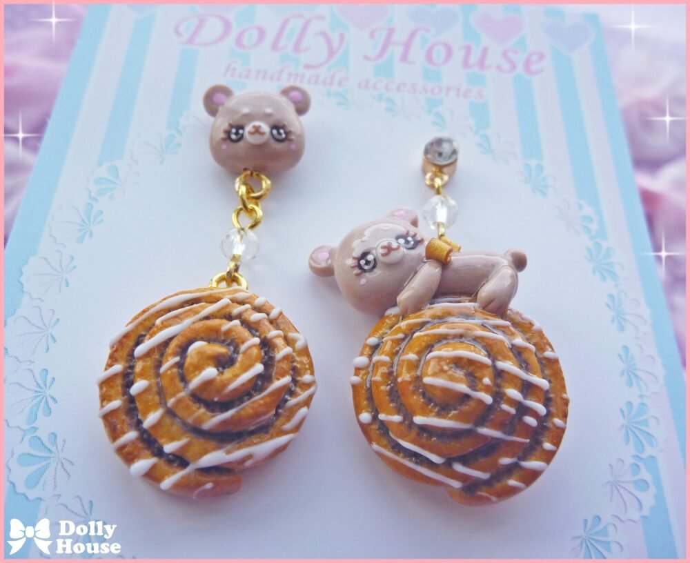 Kawaii Cinnamon Roll & Bears Earrings by Dolly House