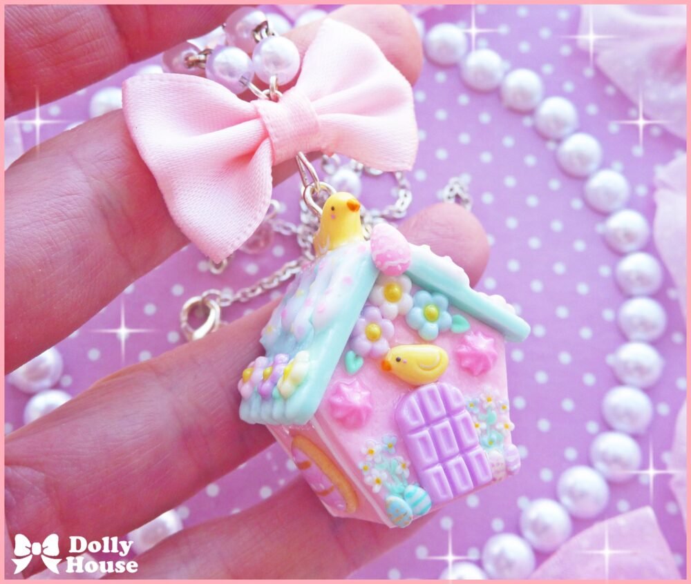 Kawaii Easter Tiny Gingerbread House Necklace by Dolly House