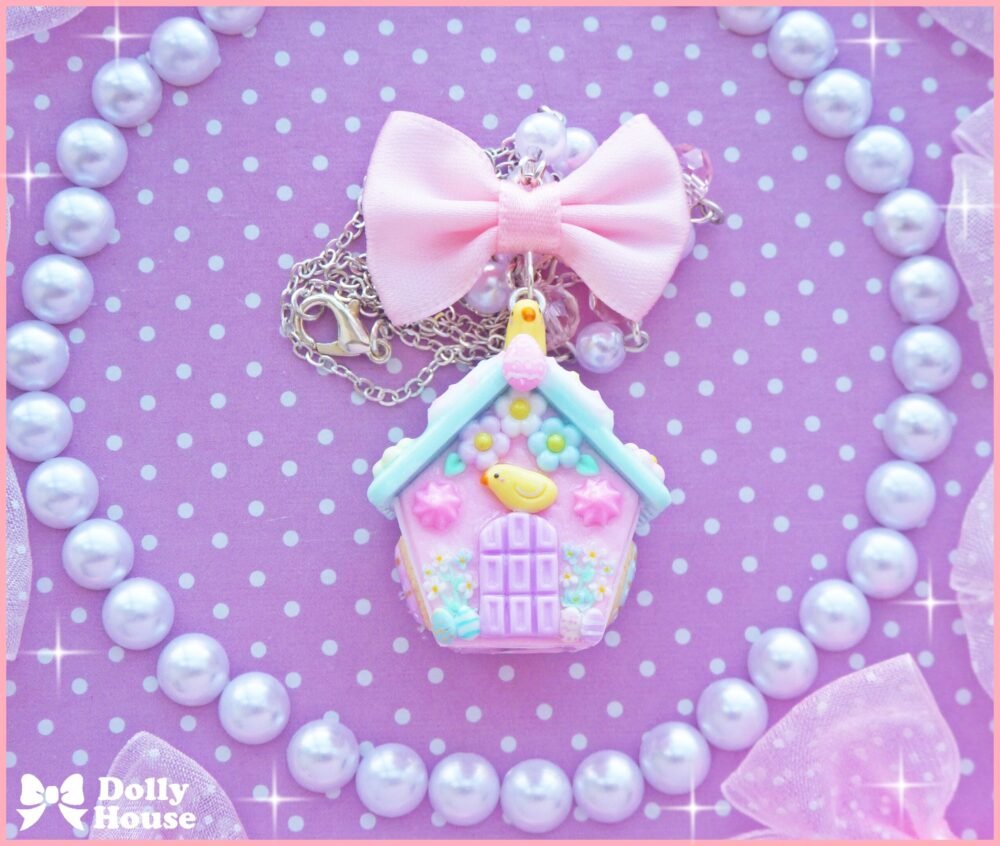 Kawaii Easter Tiny Gingerbread House Necklace by Dolly House