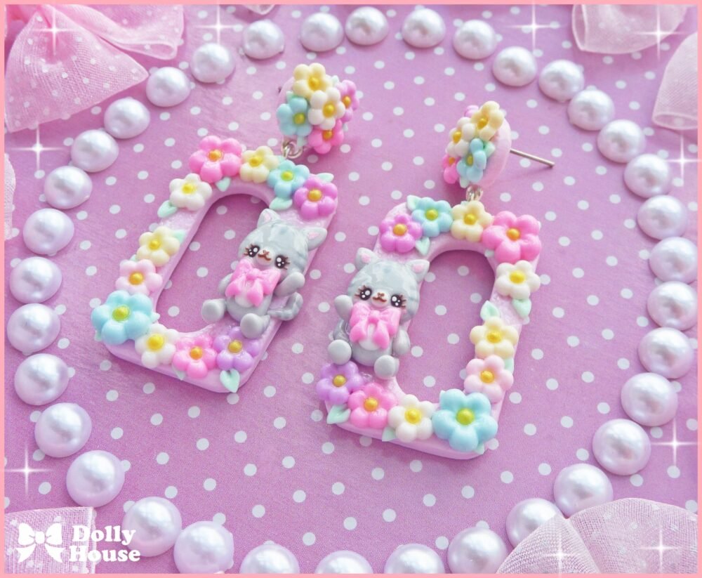 Kawaii  Spring Cats  Earrings by Dolly House