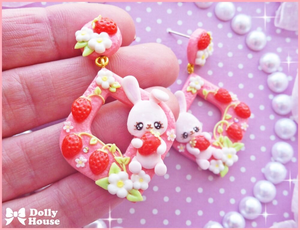 Strawberry&Bunny Earrings by Dolly House I