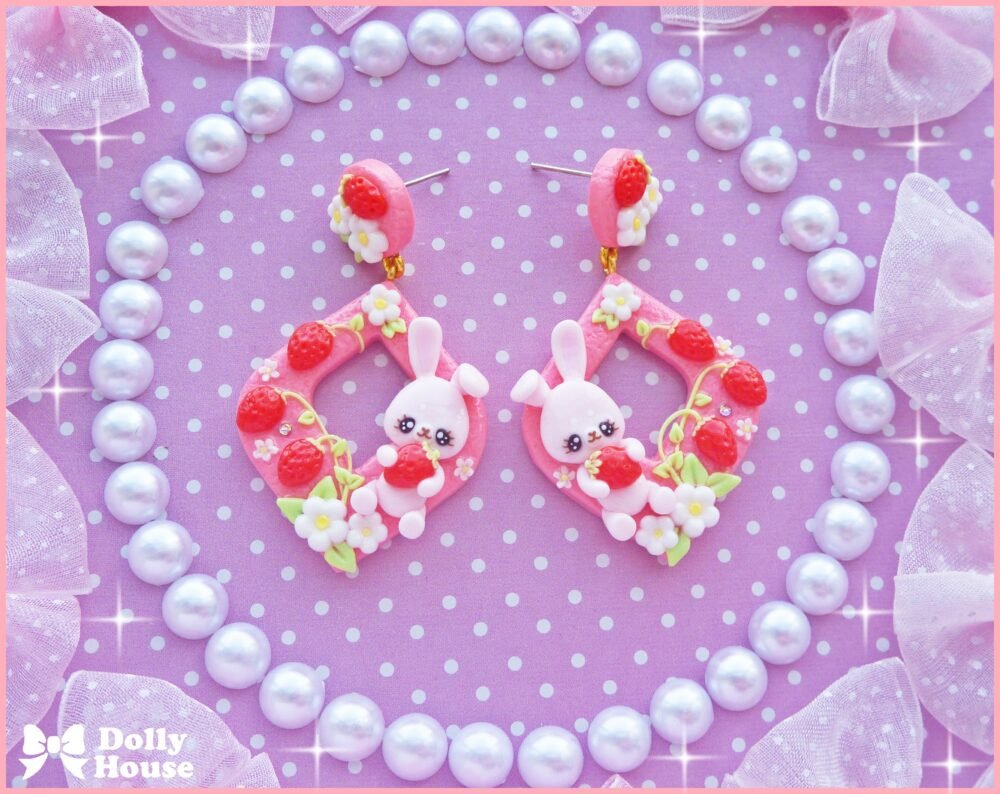 Strawberry&Bunny Earrings by Dolly House I