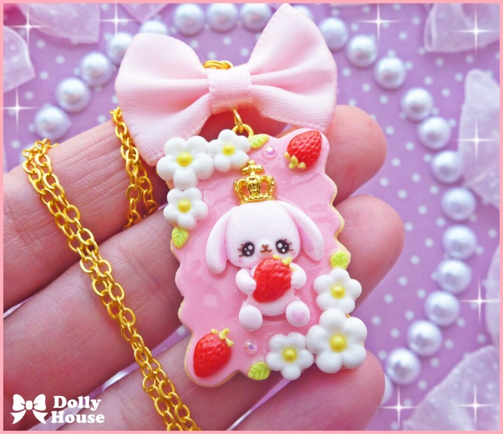 Strawberry&Bunny Cookie Necklace by Dolly House I