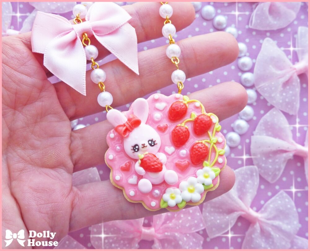 Strawberry&Bunny Cookie Necklace by Dolly House IV